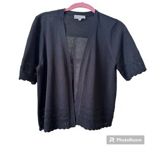 Laura Petite Black Short Sleeve Open Front Shrug Sweater Cardigan Size Small